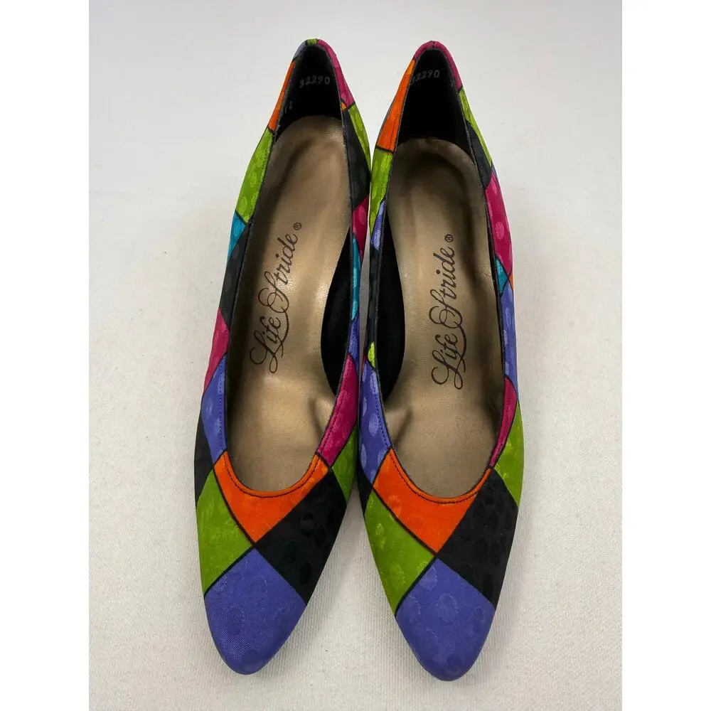 Vintage 90s Life Stride Color Block Stained Glass Heels Art To Wear Size 7 Union